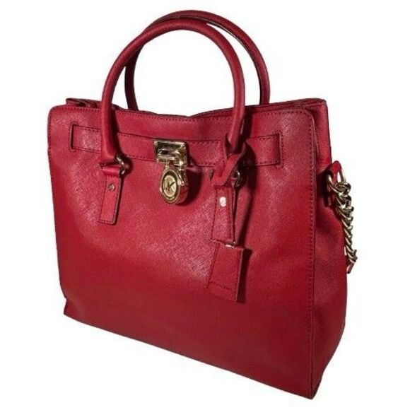 Michael Kors Hamilton Large Red Leather Satchel Tote Shopper Shoulder Bag Purse - Picture 3 of 16